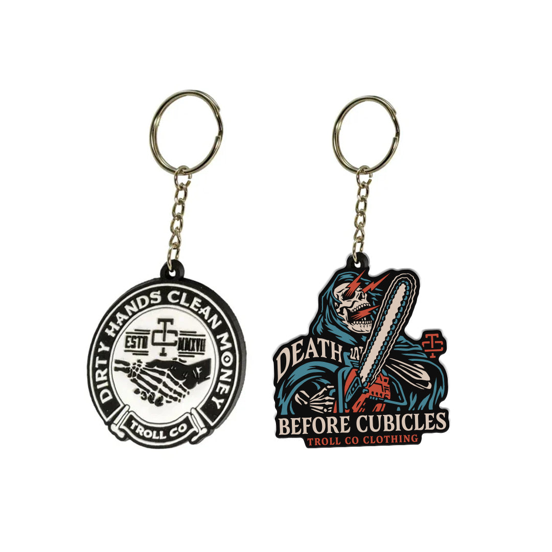 Troll Co. Clothing's Duo Keychain pack with the Haggler and Full Throttle design