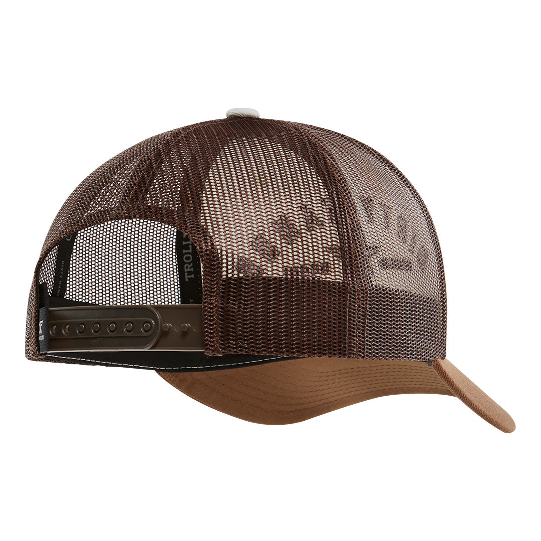 DHCM Classic Curved Brim Trucker Hat | Color: White Coyote Brown