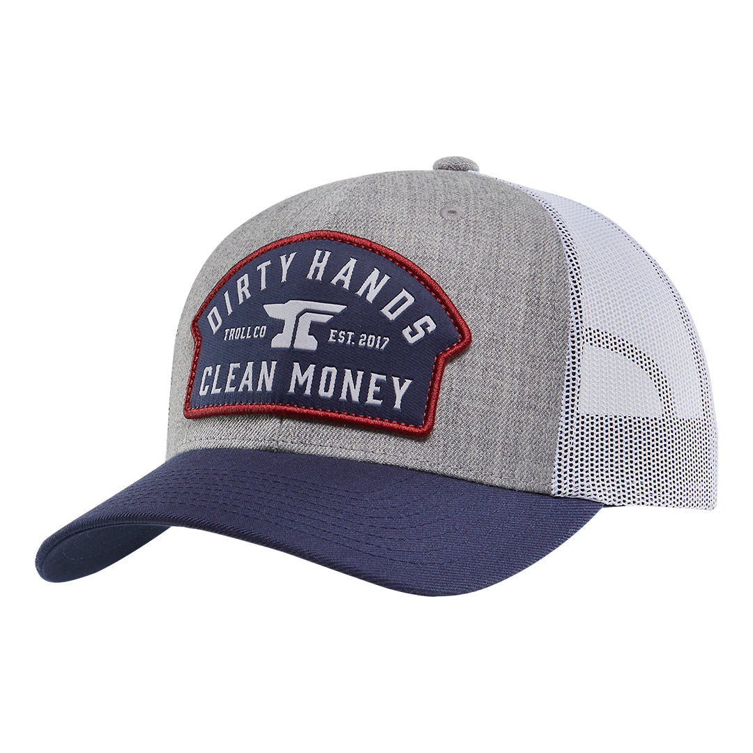 DHCM Patch Curved Brim Trucker | Color: Gray Heather Navy