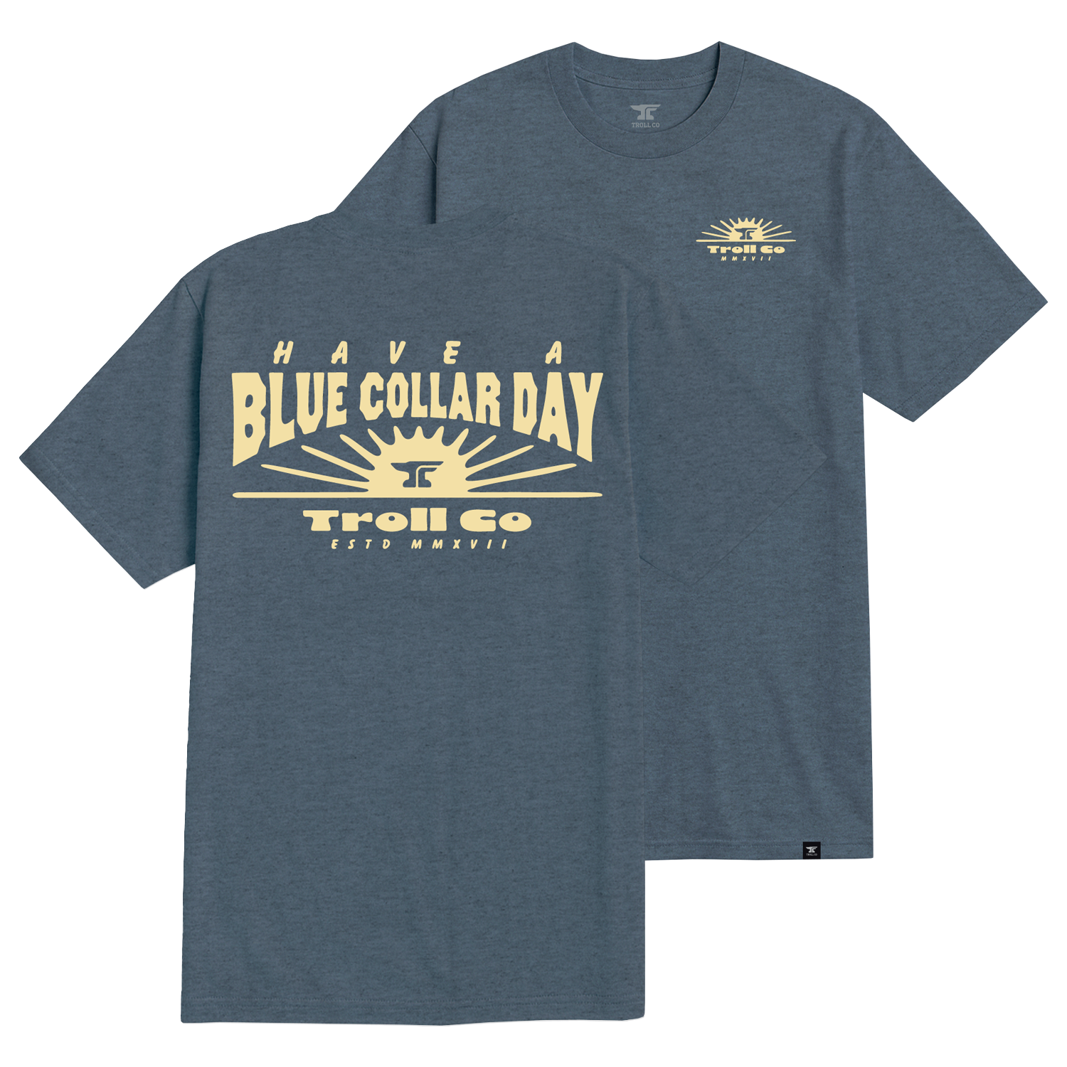 Men's Blue Collar Sun T-Shirt - Color: Slate Blue Heather