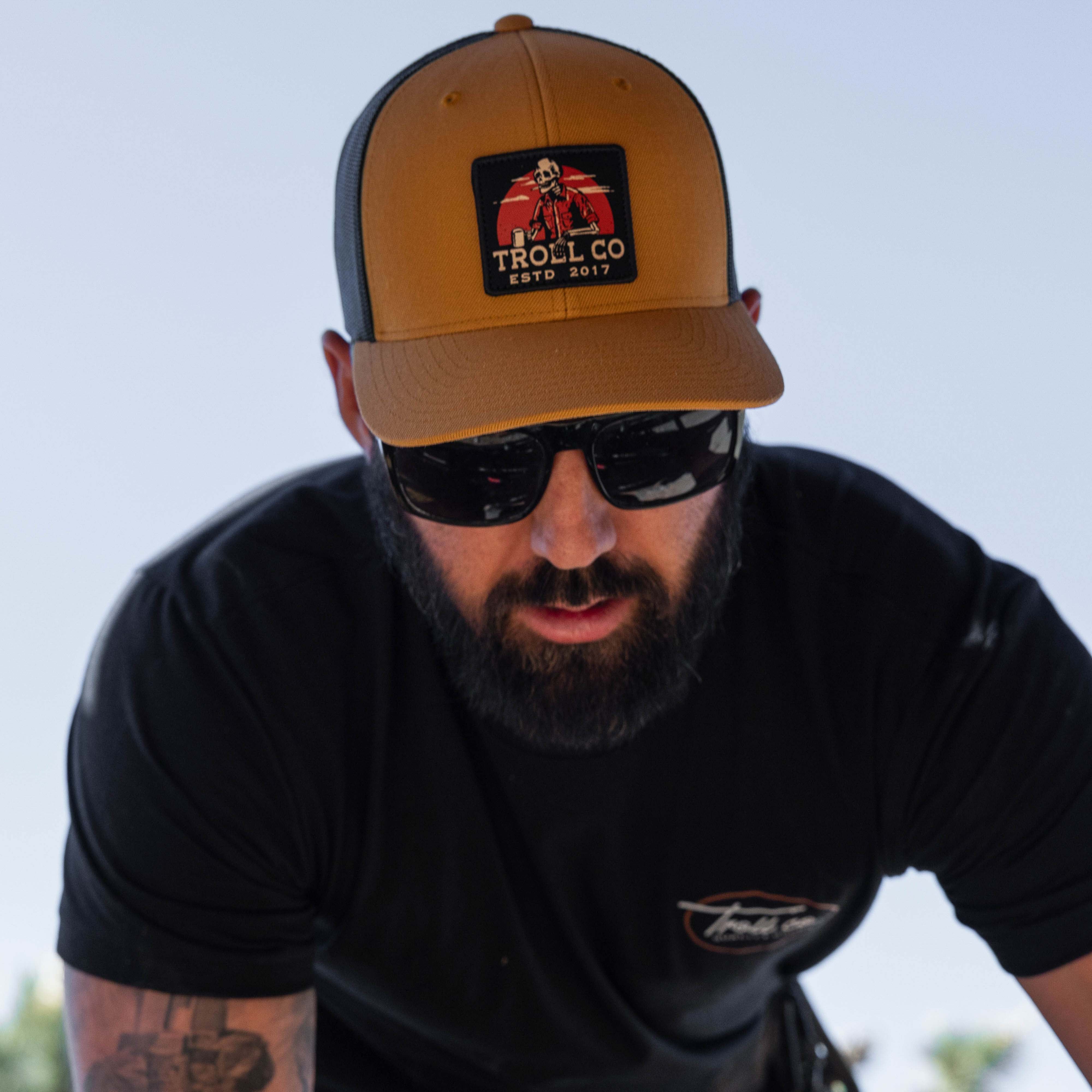 Riser Curved Brim Trucker Hat | Color: Burnt Orange Black