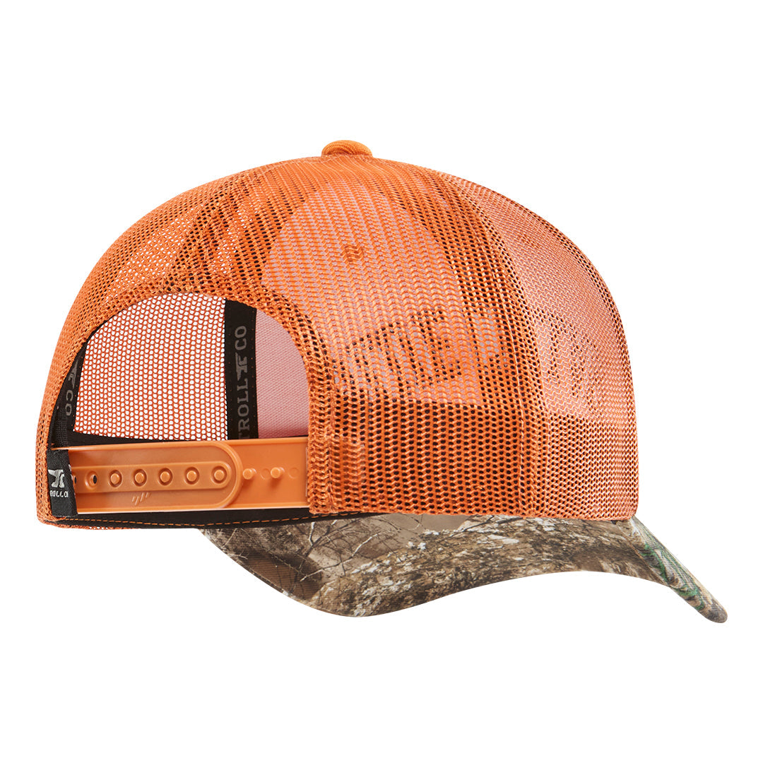 BC Bottoms Up Realtree® Curved Brim Trucker Hat - Color: Hunter Orange Edge