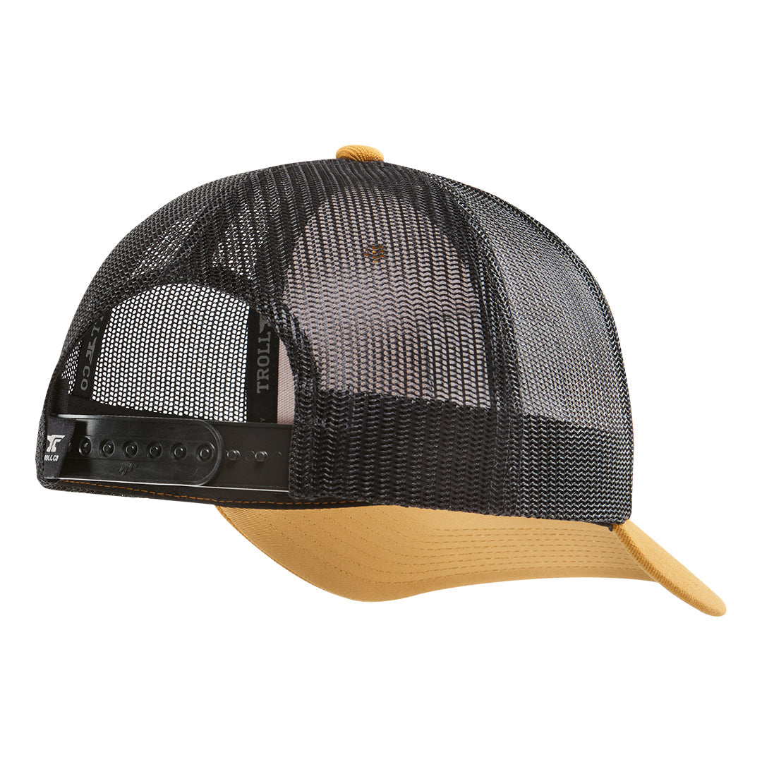 Riser Curved Brim Trucker Hat - Color: Burnt Orange Black