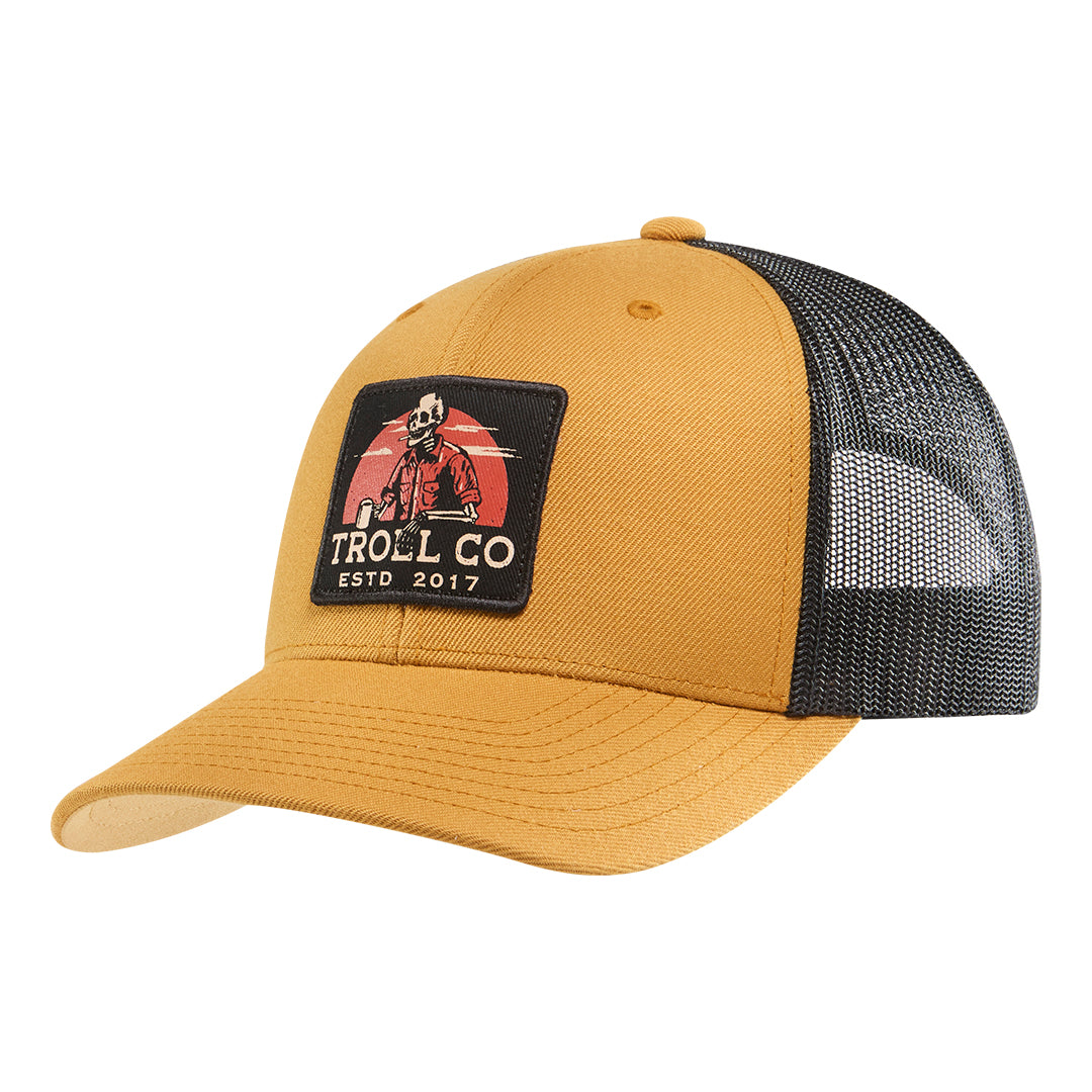 Riser Curved Brim Trucker Hat - Color: Burnt Orange Black